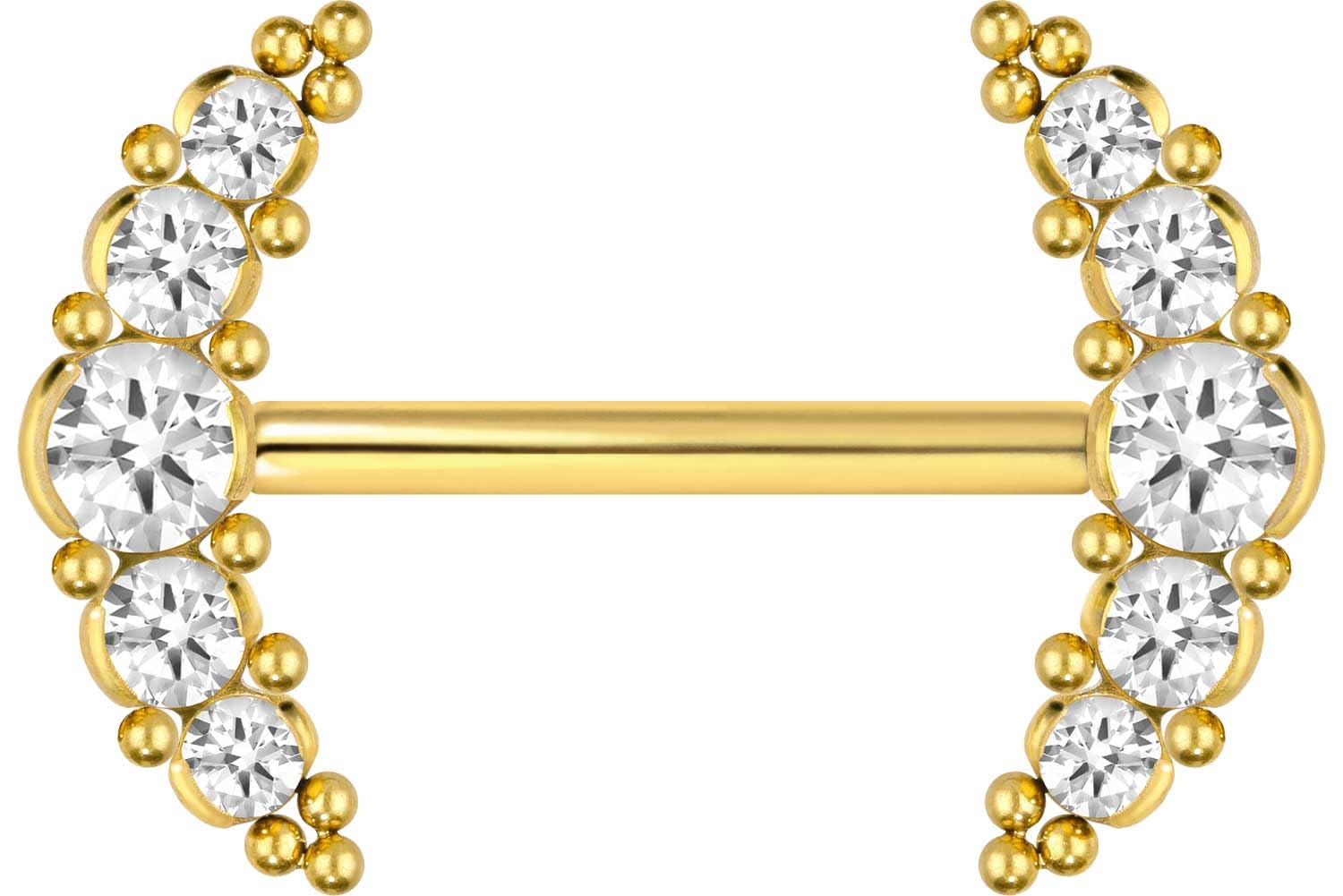 PIERCINGLINE Titan Barbell mit Push Fit 5 KRISTALLE + KUGELN Brustwarzenpiercing Nippelpiercing Farb & Größenauswahl
