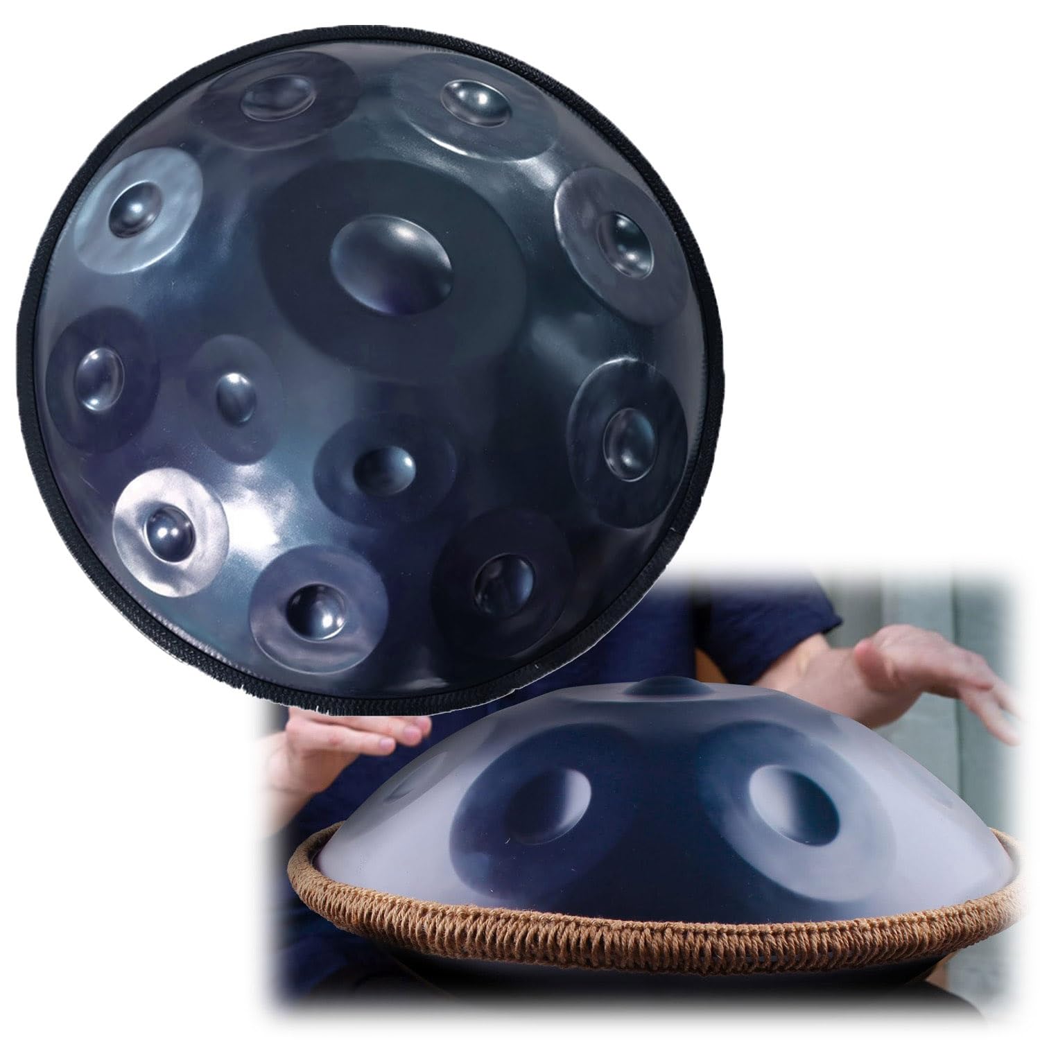 Harmonic Handpan Drum 9/10/12 Notes 22 Inch Hand pan Steel Drum in D Minor, Prremium Steel Tongue Drum Instrument for Sound Healing, Yoga Handdrum Gift with Soft Hand Pan Bag (Color : Blue, Size : 1