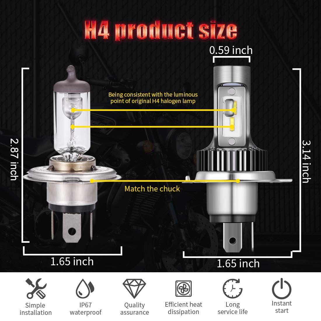 Lampadina LED H4 Per Moto - 25W Luce Bianca 6000K, Senza Ventola, Sostituto Alogena