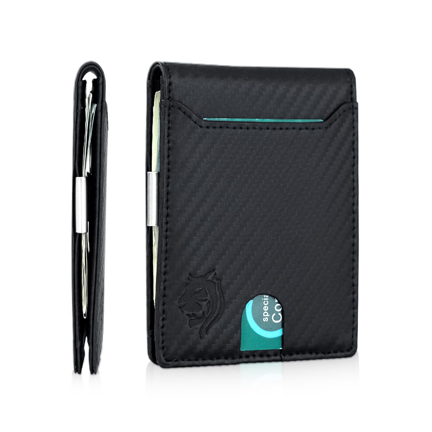 Infinity Goods Mens Wallet | 11 Credit Card Holder | Built-In Money Clip | Slim Minimalist | RFID Blocking | Premium Leather | Gift for Him, Carbon,