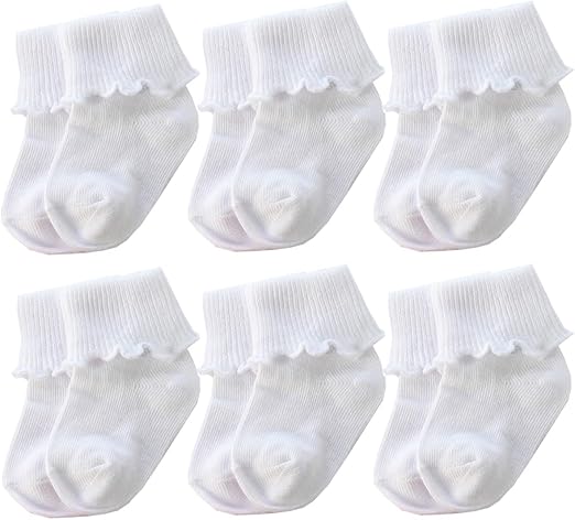 6 &12 Pairs Infant Toddler Baby Kids Turn Cuff Ruffle Cotton Socks