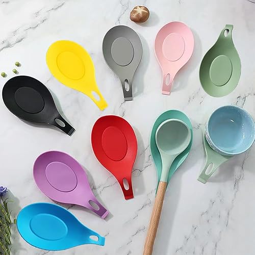 10 espátulas coloridas, soporte de cuchara de silicona, resistente al calor, soporte para cuchara y cucharón, soporte para cuchara para estufa