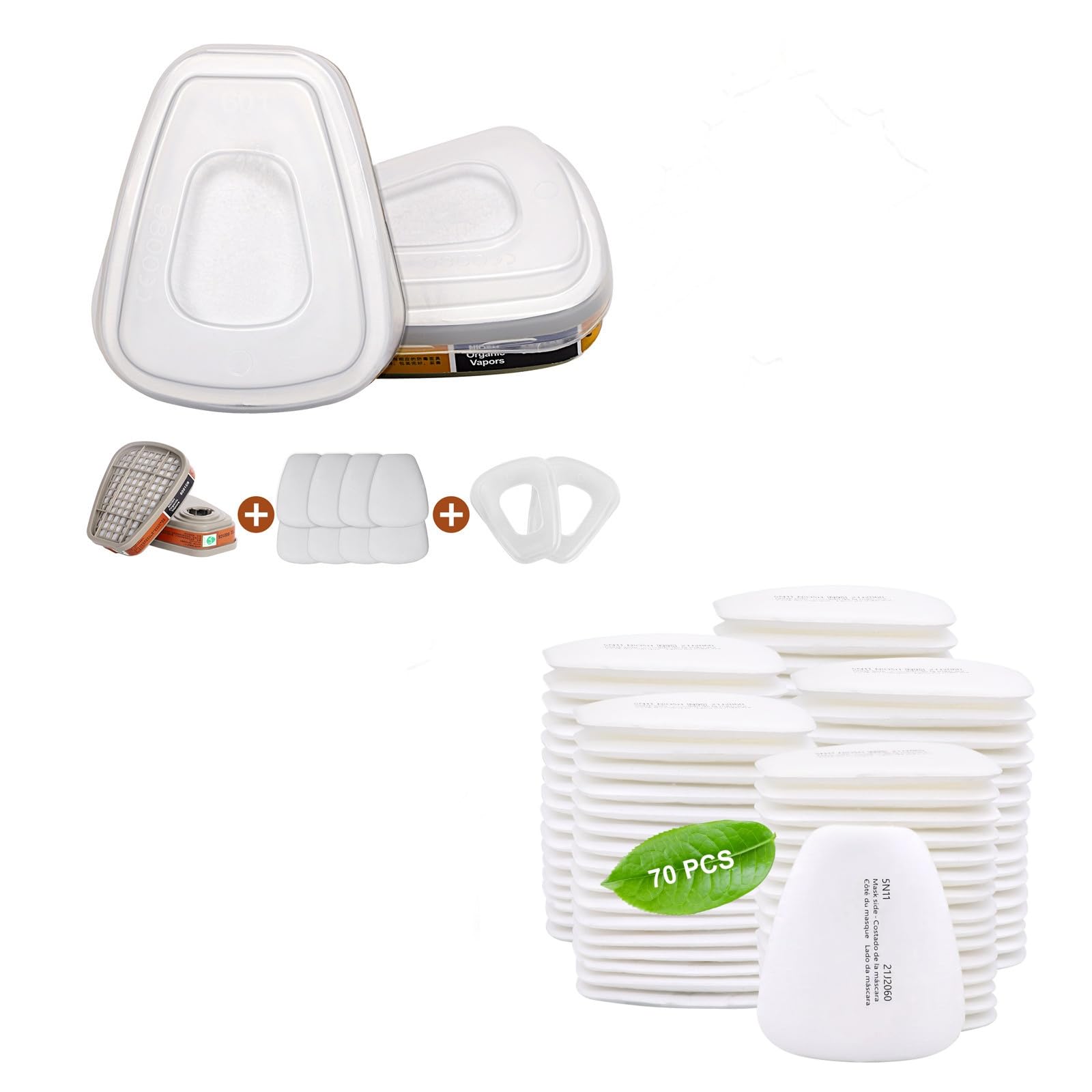6001 Filter Cartridges and 70pcs 5N11 Filter for Respirator - ANUNU Organic Vapor Dust Cartridges Replacement Filter for 6200, 6800, 7502 Respirator
