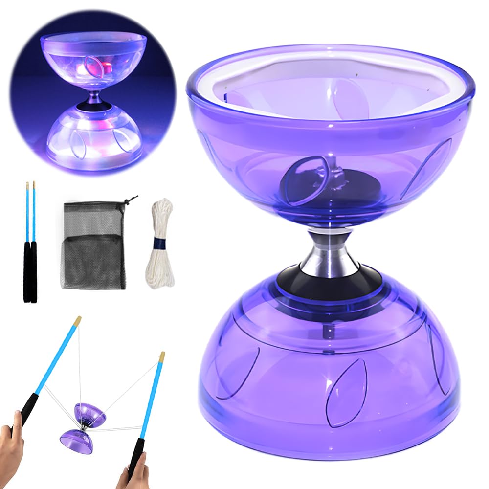 LED Diabolo with Ball Bearing, 4.5 mm DiaBolo Freewheel with Ball Bearing, Diablo Juggling Toy, Diabolo Juggling Game with Juggling Balls, DiabolO Juggling Set for Adults, Beginners Professionals