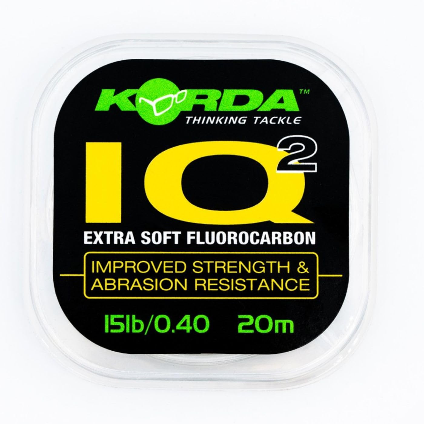 Korda IQ2 Soft Fluorocarbon Hooklink, 15lb/0.40mm 20m, Soft Fluorocarbon, Superior Knot Strength, Virtually Invisible, Ideal for D-Rigs