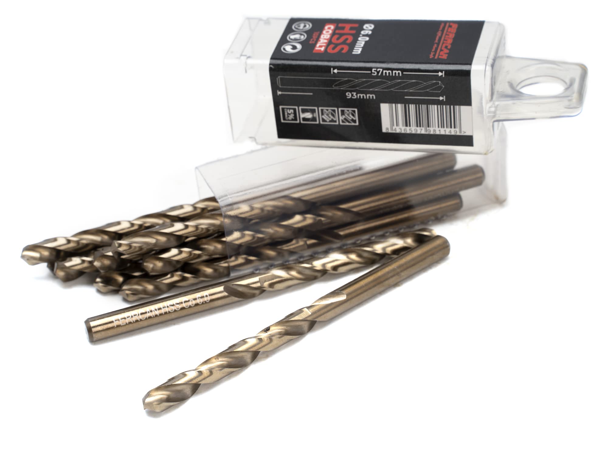 Brocas para metal HSS DIN338 M35 5% cobalto para taladrar en acero inoxidable, hierro y otros metales (paquete de 10 unidades por medida) (6mm)