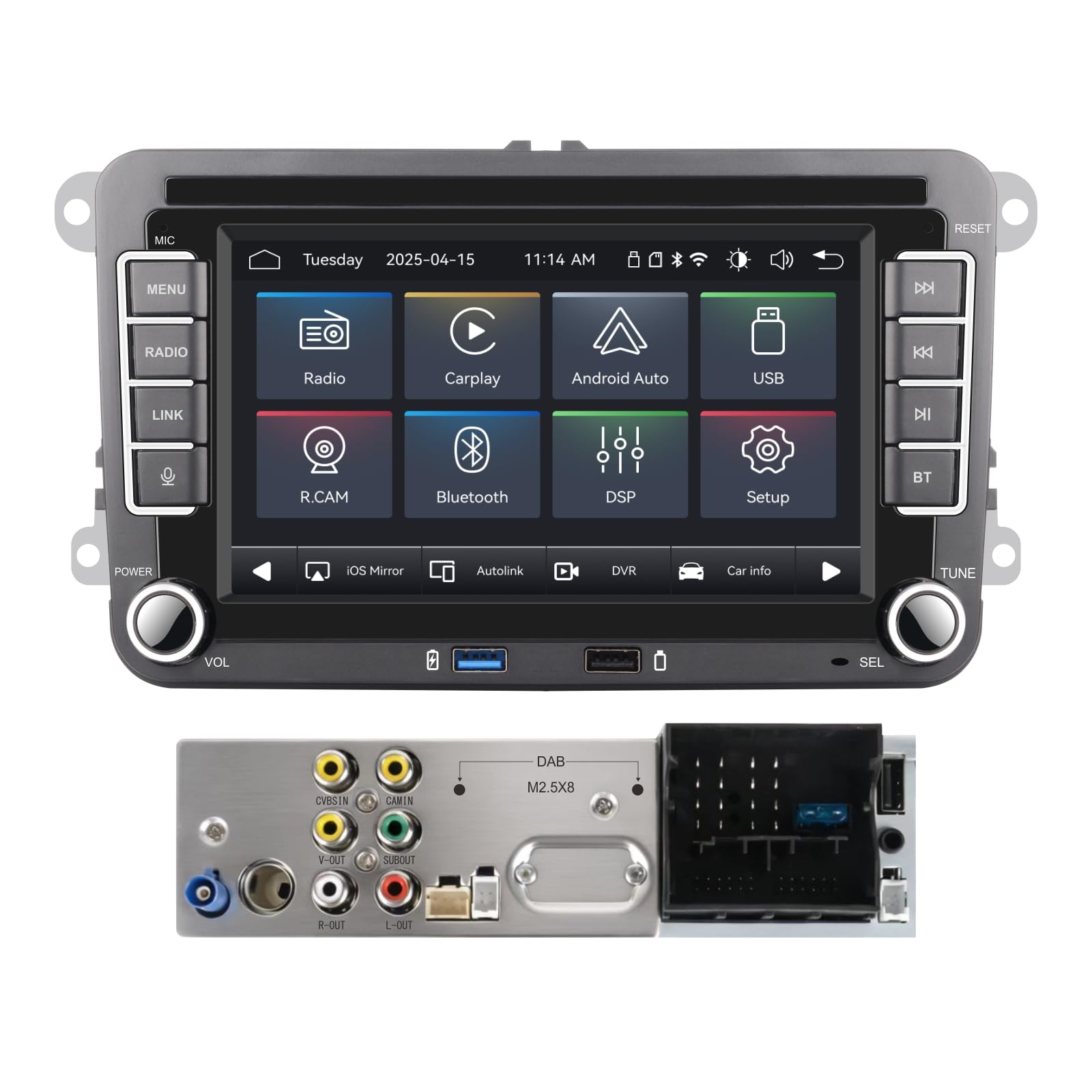 Linux Autoradio für VW Golf 5/6 Passat Jetta Caddy EOS T5 Tiguan Touran CC Polo, Plug & Play mit Originalstecker, Wireless CarPlay Android Auto, Bluetooth, RDS, FM/AM, USB