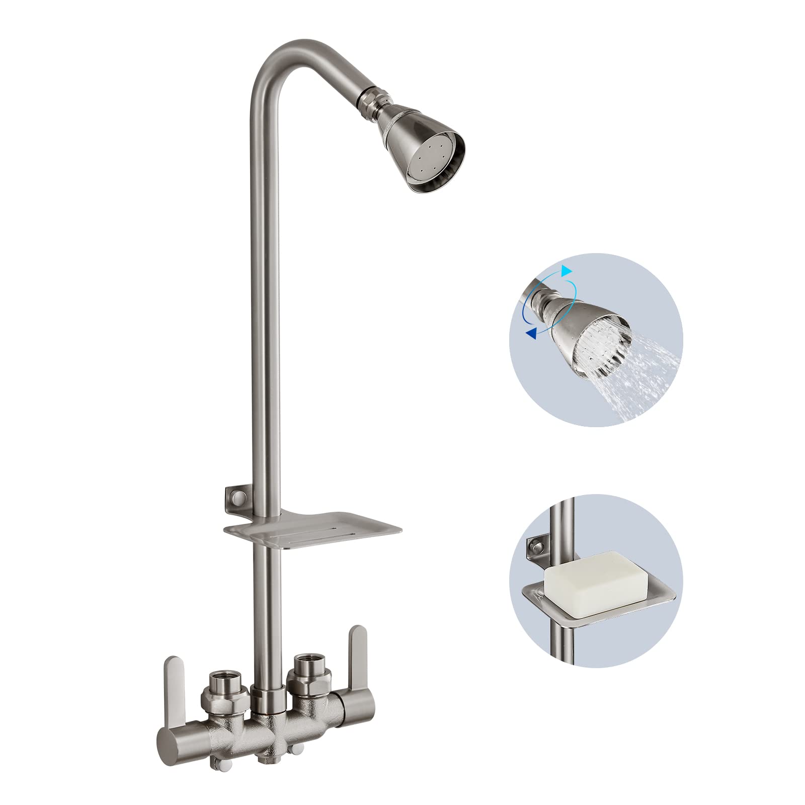 Aolemi Brushed Nickel 3 Inch Center Wall Mount Outdoor Shower Kit with