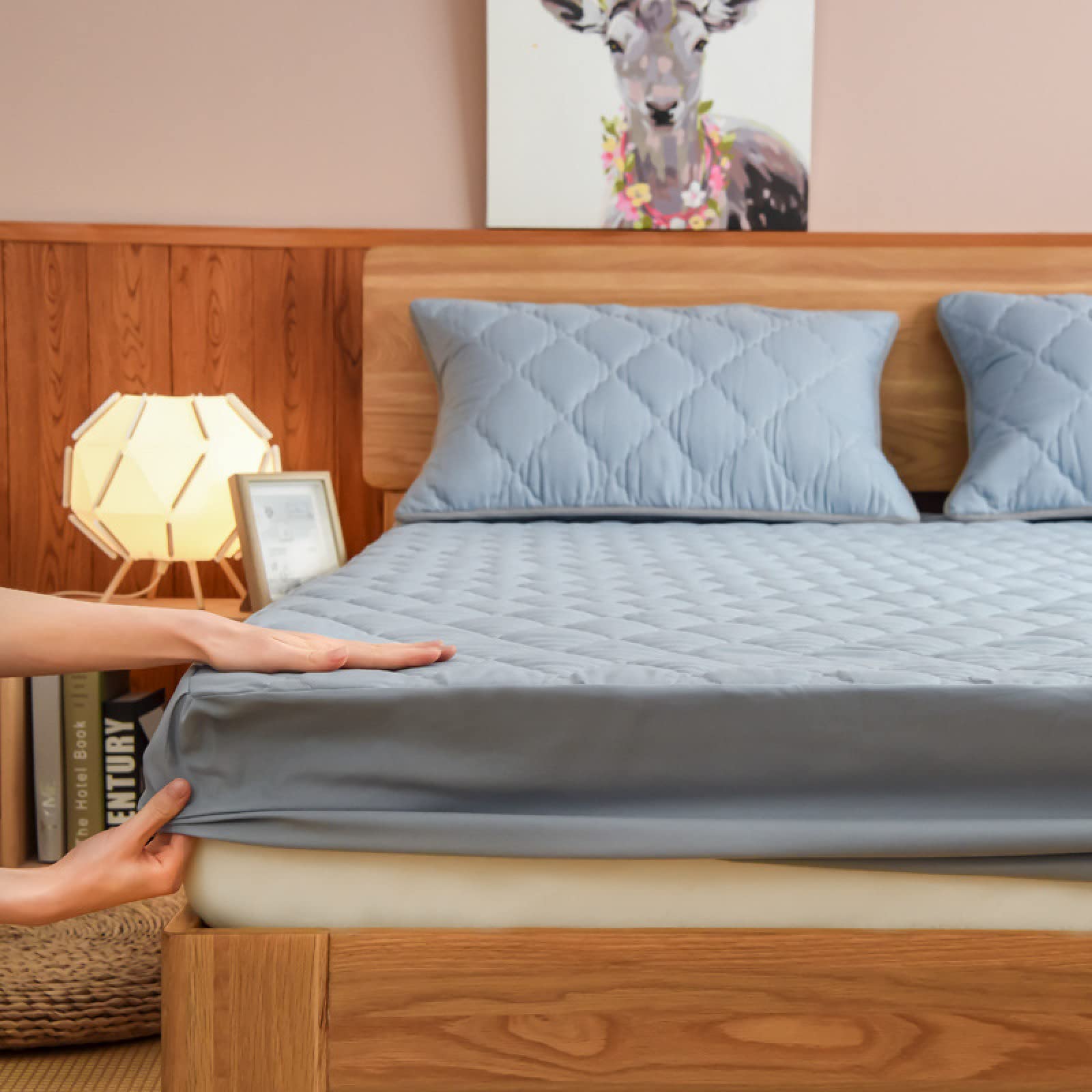 Sábana bajera impermeable de 200 x 220 pulgadas, funda protectora de colchón doble con punto de caja extra profundo para un sueño suave y cómodo, no ruidoso y transpirable