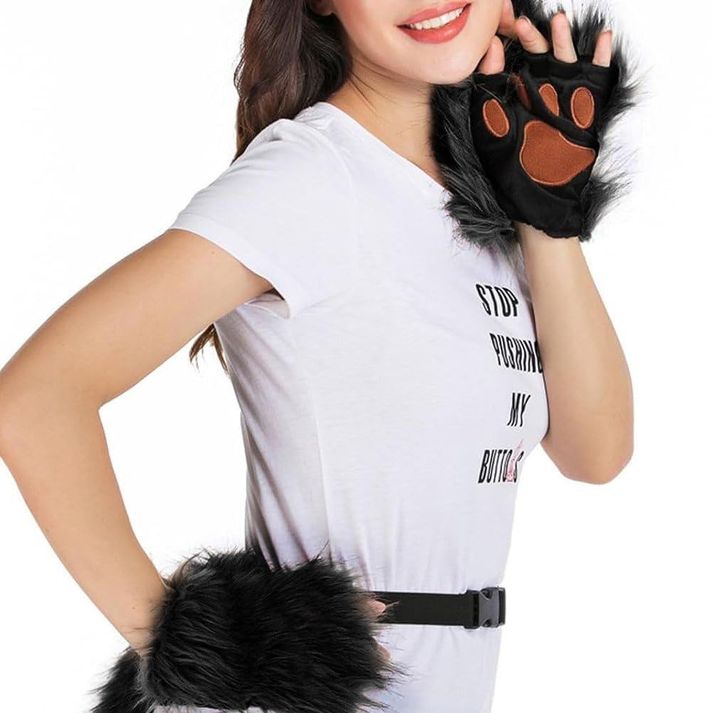 1 zestaw maski kota kostium ogon i łapa rękawiczki zestaw na maskaradę cosplay imprezę Halloween maska Therian