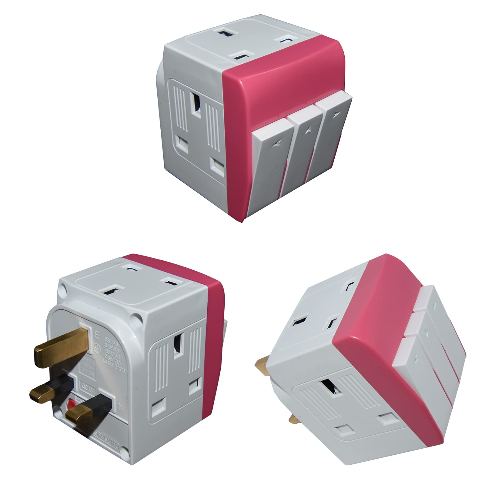MegaWatt Travel Adapter with Individual On/Off Switches (13A/240V)