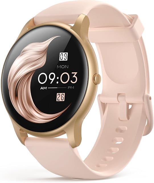 Smart Watch pour les femmes hommes, AGPTEK 5ATM Montre Fitness Tracker imperméable à l'eau.Smartwatch avec moniteur de fréquence cardiaque. Notification pour Android iOS Téléphones (Rose Gold)