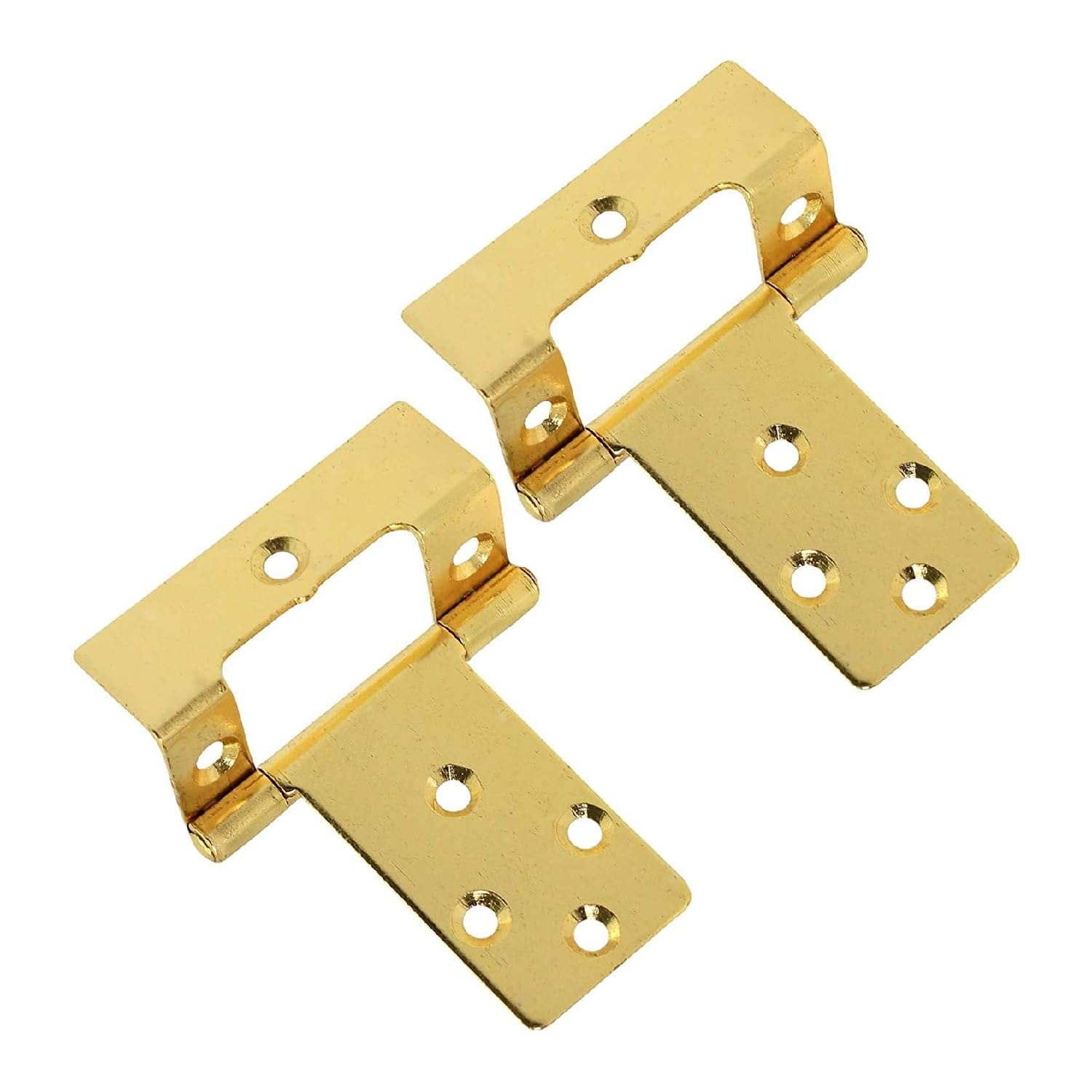 Large Brass Cranked 50mm / 2" Flush Hinges Door Cranked Flush Hinges Heavy Duty Crank Flush Hinges for Internal External Doors Cupboards Cabinets Dresser Wardrobes Pack of 4 - Image 4