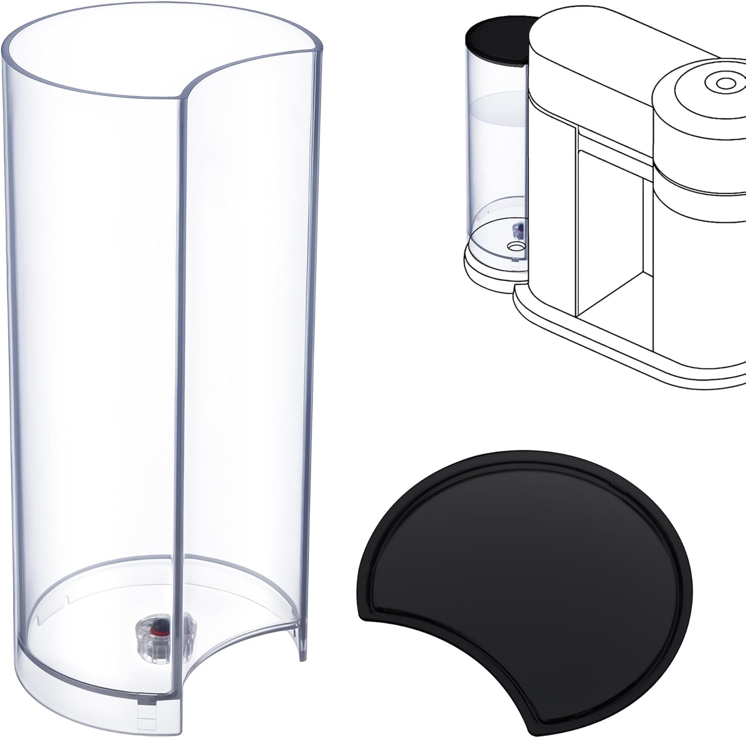 Water Tank Reservoir Replacement & Black Lid Cover Compatible with Nespresso Vertuo Next, Compatible with Krups XN910B XN9105 XN910C Coffee Machine, Coffee Machines Replacement Parts, Clear