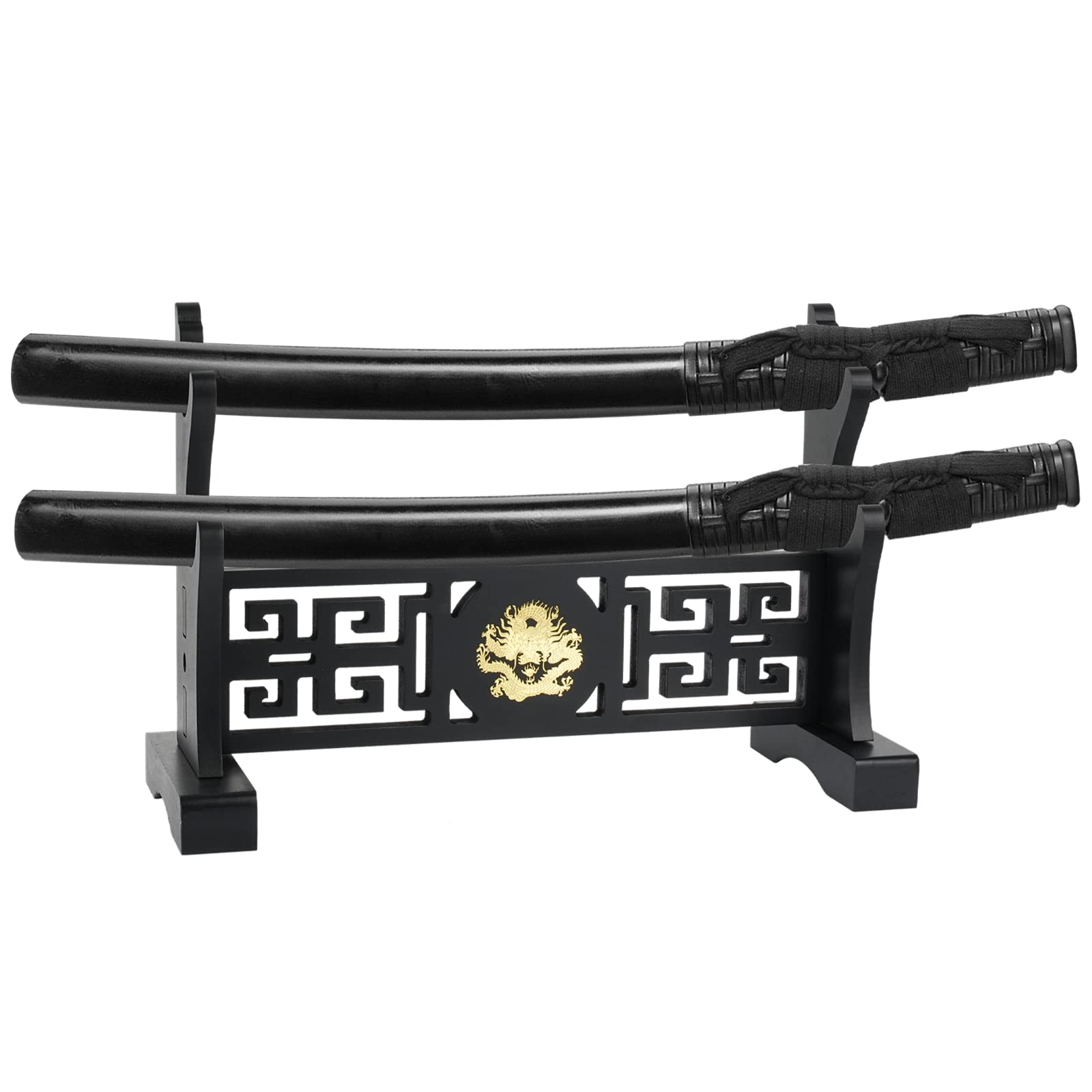 Kapmore Sword Stand, Classical Chinese Five-Clawed Loong Sword Holder, Double-Layer Katana Display Rack, Wooden Sword Holder for Katana, Wakizashi, Zoro Sword, Lightsaber
