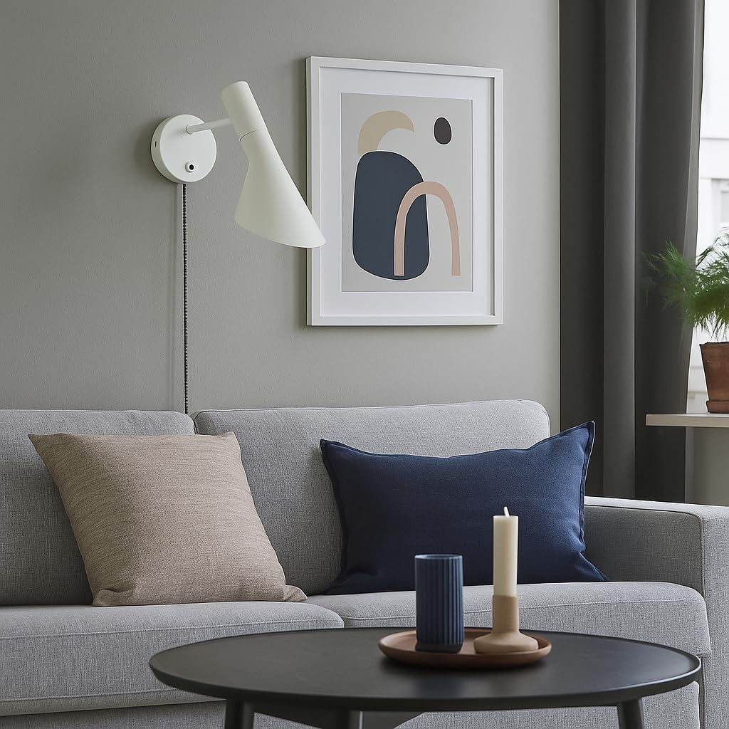 B·LED BARCELONA LED BarcelonaLED Aplique de Pared con Cable Enchufe e Interruptor Lámpara de Lectura Diseño Elegante Moderno Nórdico Orientable Blanco para Dormitorio Casquillo E27