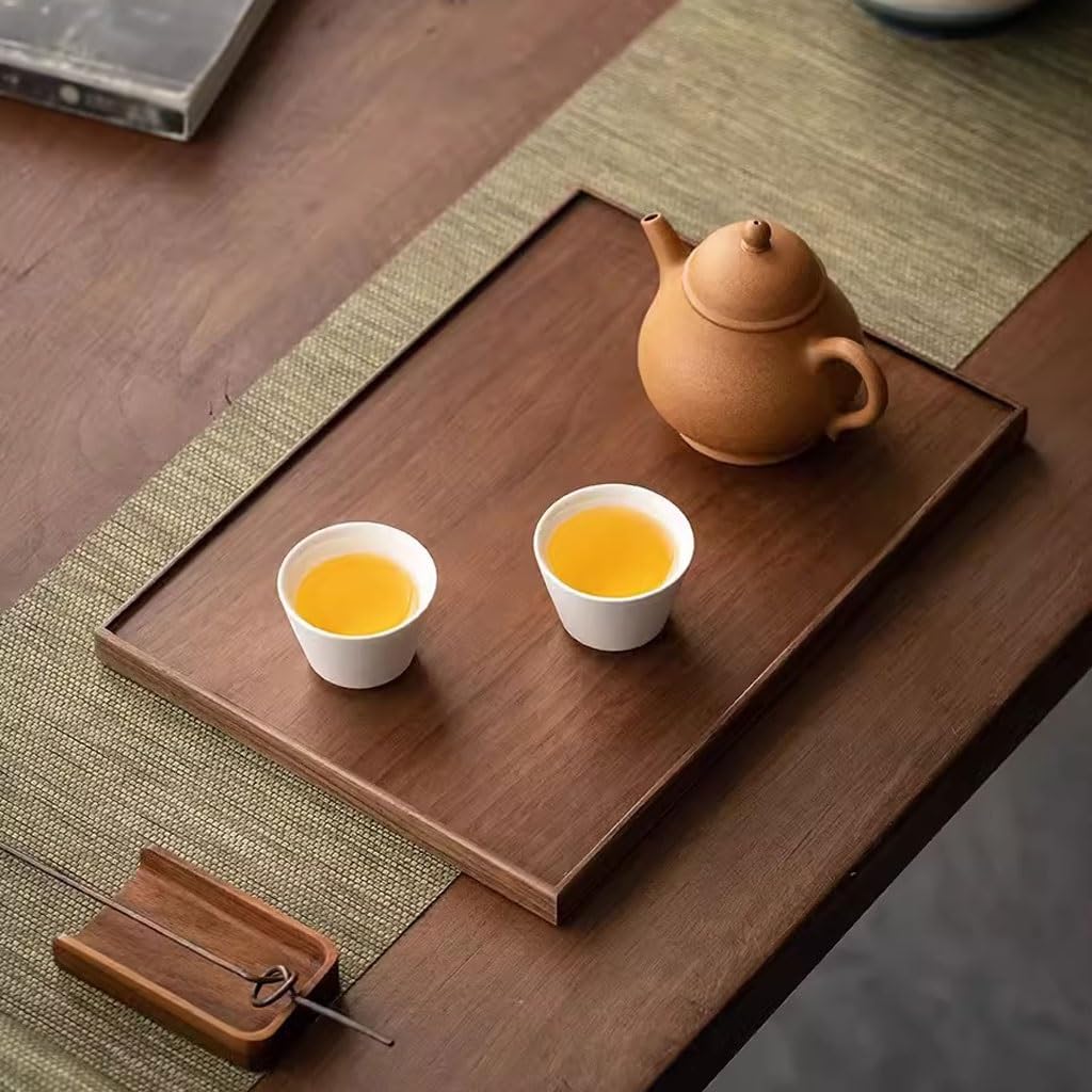 Bandejas Servir Comida Bandeja Rectangular de Madera Maciza for el hogar Nogal Negro, Bandeja Moderna for té la Tarde en Restaurante Mesa Cama | A