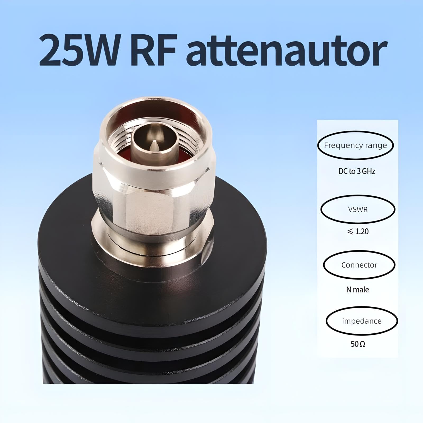 BECEN Attenuatore 40DB 25W N, attenuatore da 25 Watt 50 Ohm da CC a 3Ghz, attenuatore RF (40DB)