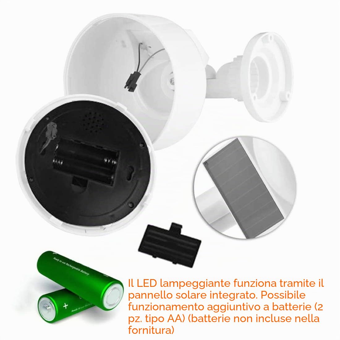 O&W Security Dome Telecamera di sorveglianza solare finta per esterni con LED rossa
