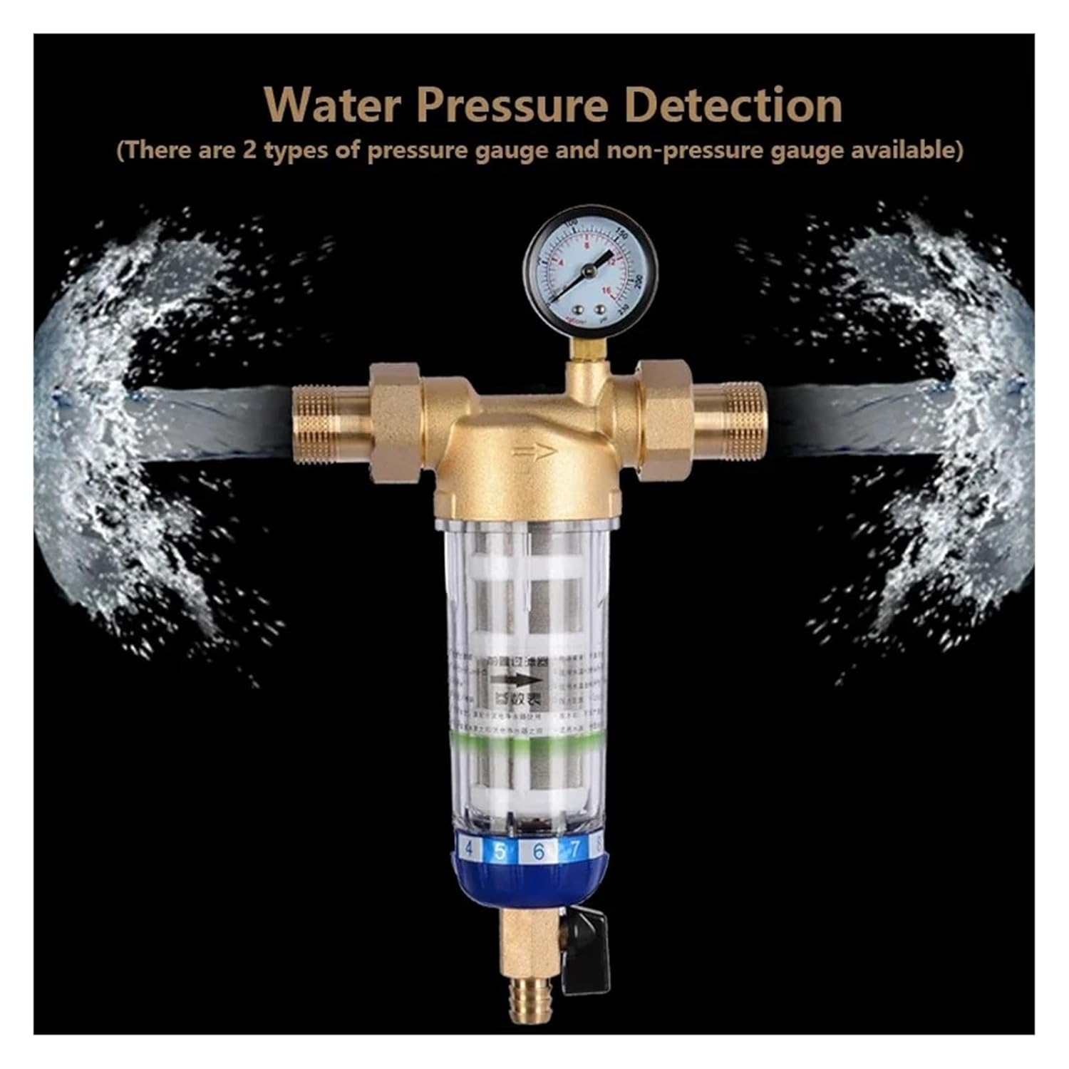 Whole House Pre Filter Backwash Stainless Steel Mesh Purifier Central Prefilter Water Filter Sediment Filtration with High Filtration Rate and High Flow,Brass25.5Mm