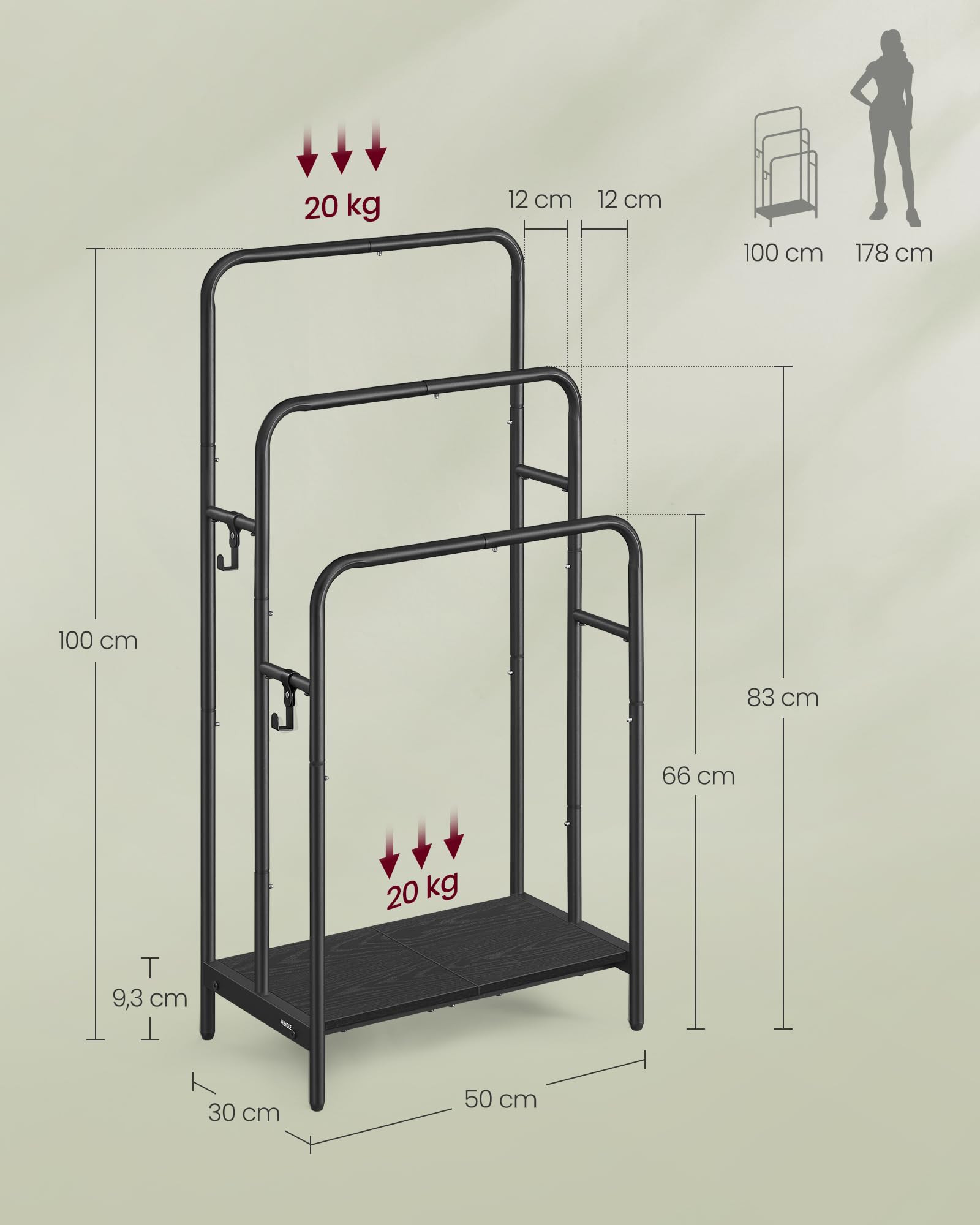 Portasciugamani Da Terra VASAGLE A 3 Aste Con Ripiano - 100 Cm, Bianco E Beige, Per Bagno E Soggiorno - 3
