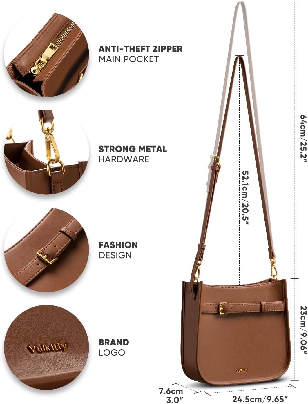 Vulkitty Women's Shoulder Bag Handbags Soft Leather Hobo Crossbody Bag Shoulder Purse for Women with Adjustable Strap