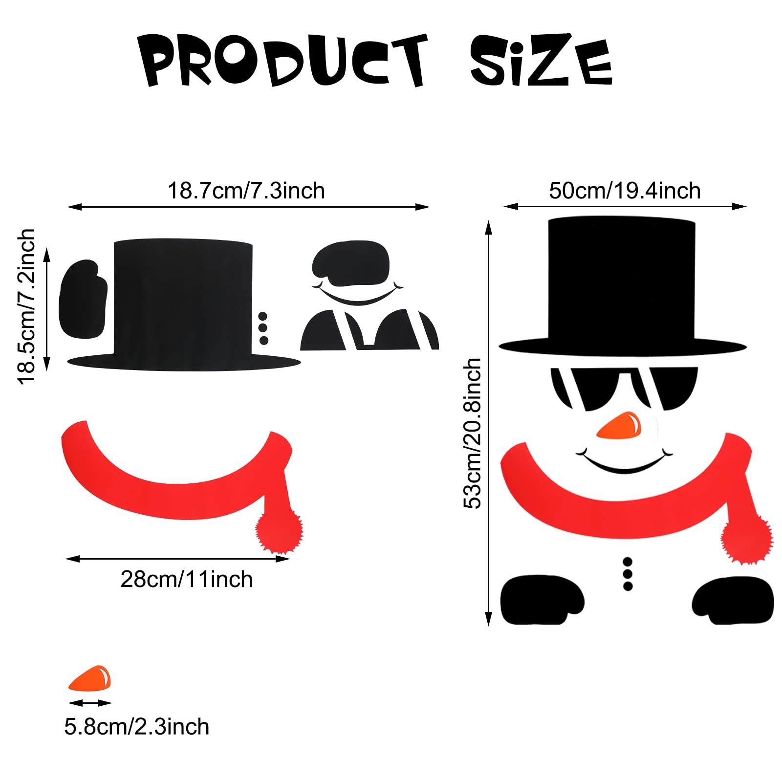 Marspark 4 Sets Christmas Removable Door Stickers Decor Xmas Large Snowman Face Decals Seasonal Glass Snowman Stickers Christmas Wall Decals for Window Door Refrigerator Decoration Supplies