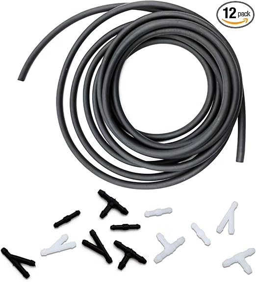 Windshield Washer Hose Kit, 4 Meter Washer Fluid Hose with 12 Pcs Hose Connectors, Suitable for Most Car Windshield Washer Tubing