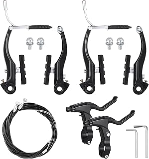 Bicycle Brake Set Complete Universal V‑Style Bicycle Brake Front and Rear MTB Assembly, Inner Outer Control Cables and Handle Lever Kit for Mountain Bikes and Road Bikes