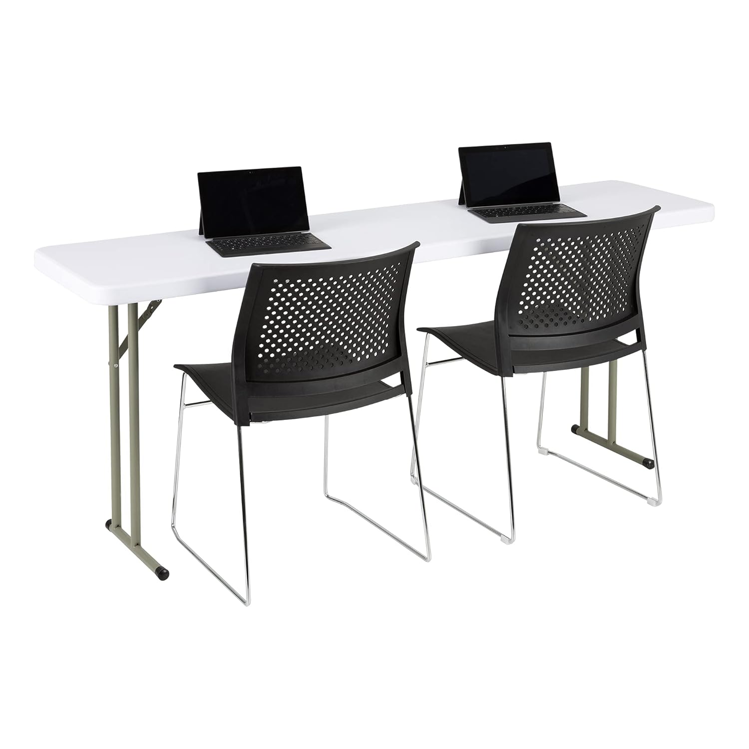 Norwood Commercial Furniture 6' Indoor/Outdoor Folding Training Table, Rectangular Blow-Molded Plastic Folding Training and Event Table, White