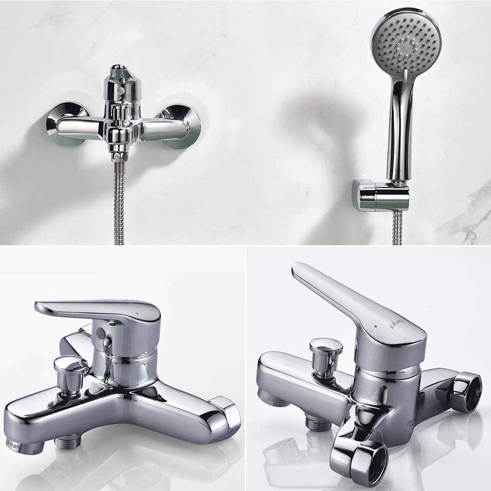 Ibergrif ROMA - Grifo para Bañera, Mezclador de Baño-Ducha Monomando para Instalación en Pared, Cromo