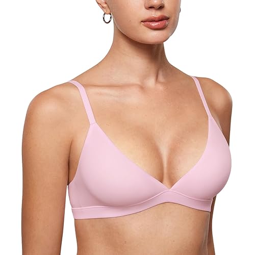 INLYRIC Women's Inbarely Triangle Bralette Plunge Unlined Seamless Bra No Underwire Sexy Comfortable Everyday - X-Small - Sweet Pink