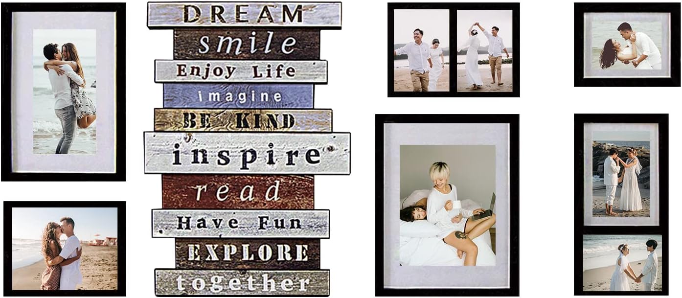 HELLO LAURA - Photo Frame Set for Wall Picture Frames Collage Set Gallery Wall Hanging Frame Set - Multi Sockets with Inspiring Decor Bar for Family Friends Graduation Wedding Gifts
