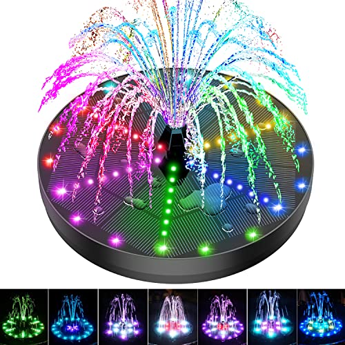 GAIZERL Solar Bird Bath Fountains Upgraded, 4W Solar Powered Water Fountain Pump with 4000 Battery, 7 Nozzles & 4 Fixers, Colorful LED Lights for Garden, Swimming Pool, Pond, Fish Tank and Outdoor