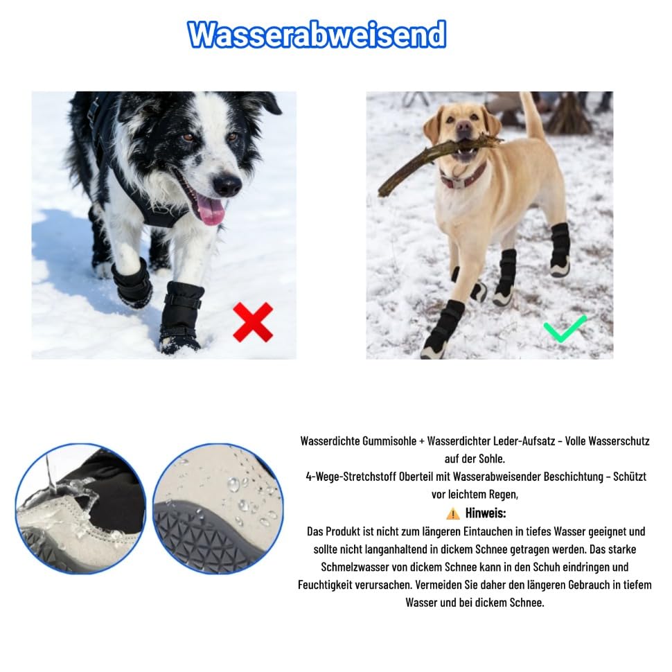 Hundeschuhe Pfotenschutz [4 Stück], Wasserabweisend & Atmungsaktiv, rutschfeste Sohle & Reflektierender Klettverschluss - Für Klein/Mittel/Großhunde | Hochschaftige Outdoor Hundestiefel (6#)