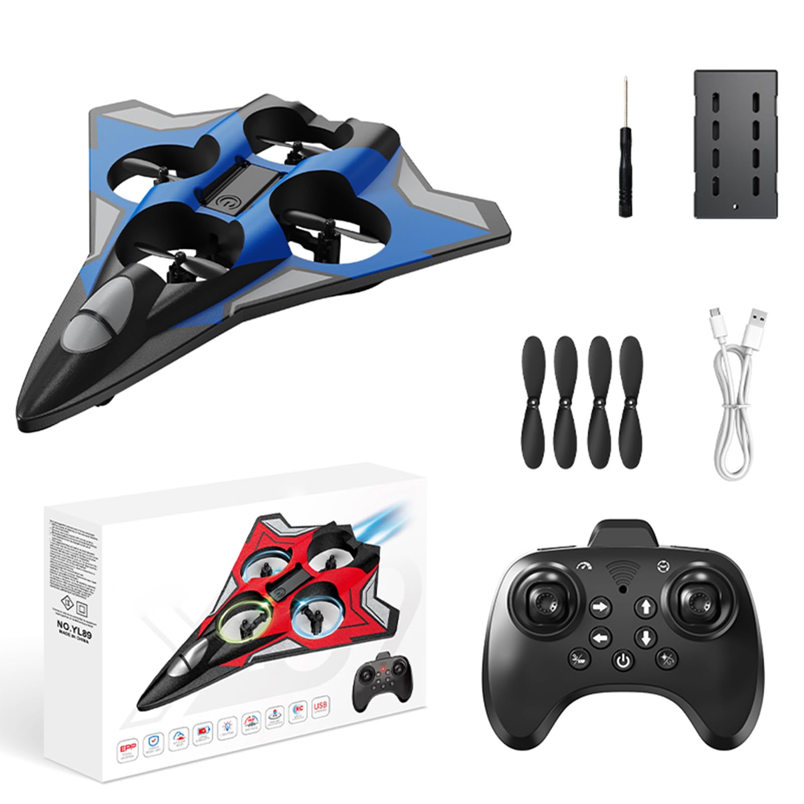 Dilwe Avion RC 2,4 G, Avion télécommandé en Mousse EPP avec Maintien D'altitude Barométrique, Atterrissage à Décollage à Une Touche, 360 Retournements, 3 Modes de Vitesse, pour Les (Blue)
