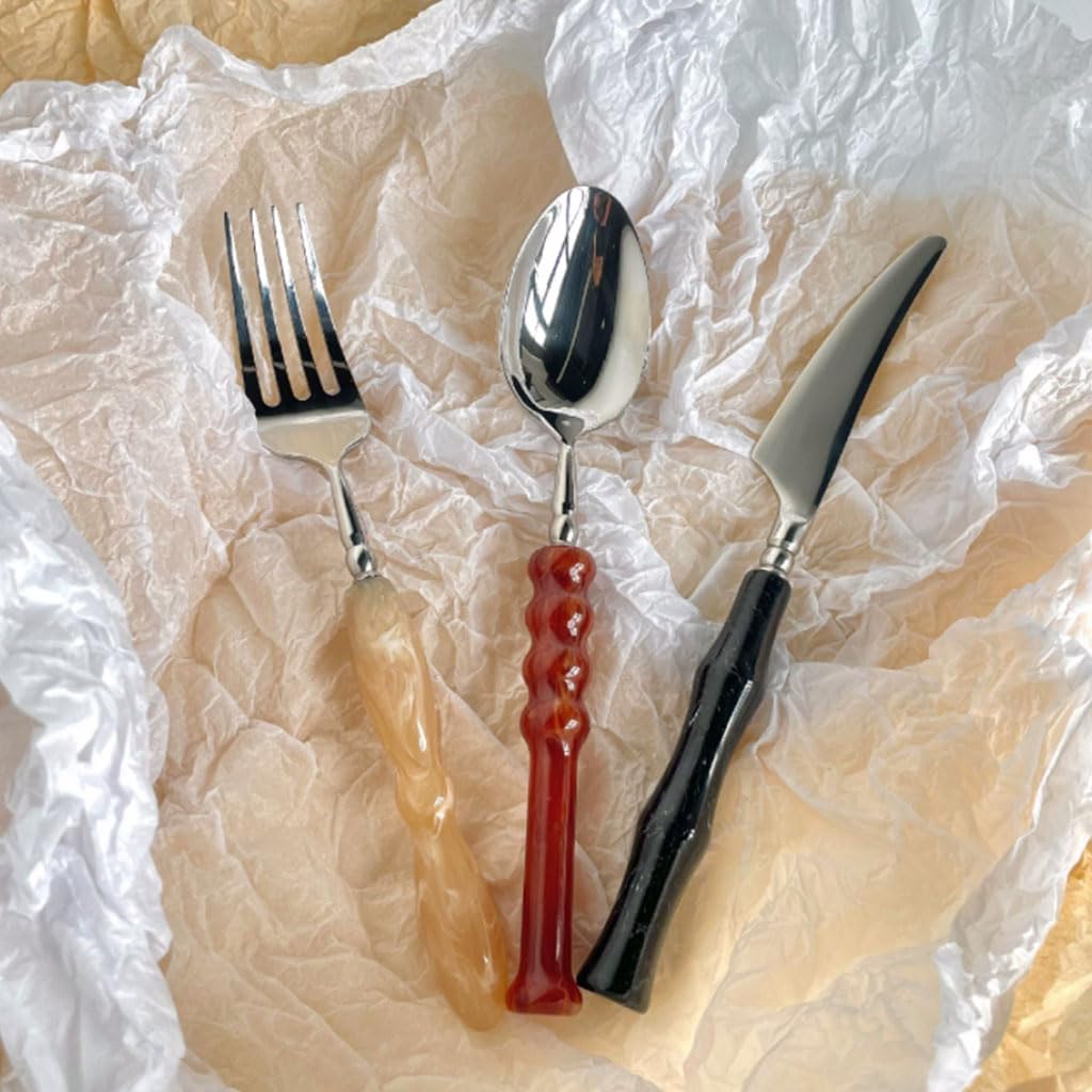 Beau Ensemble de Couverts créatifs, Ensemble de Vaisselle en Acier Inoxydable pour la Maison, Couteau, Fourchette, cuillère, ustensiles de Cuisine, argenterie polie Miroir Pratique