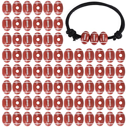 Waenerec Football Sports Pony Beads 100 Pcs Acrylic Sports Crafts& 3mm 1.64 Yards Waxed Cord Football Charms for Jewelry Making DIY Craft Necklace Bracelet
