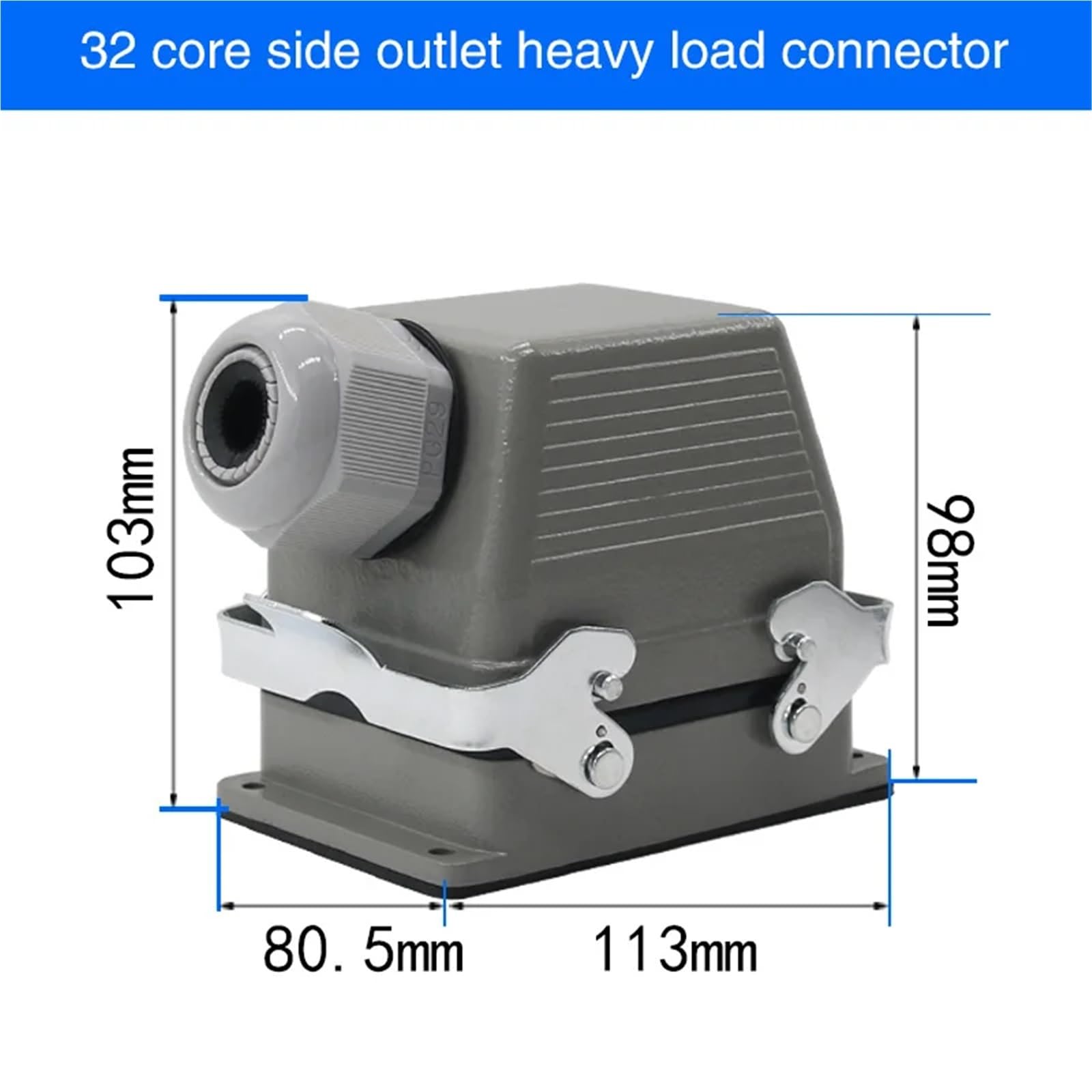 Connecteur rectangulaire robuste HDC-HE4 6 10 16 20 24 32 48 broches 16 A ligne latérale (ligne latérale à 32 noyaux)