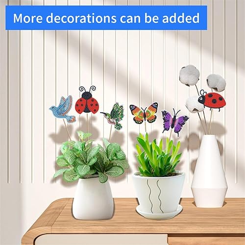 Miniatura 2 de Kits de arte de diamantes, 12 piezas de estacas de flores de gnomo de abeja, kits de pintura de diamantes para adultos y niños, adornos florales de