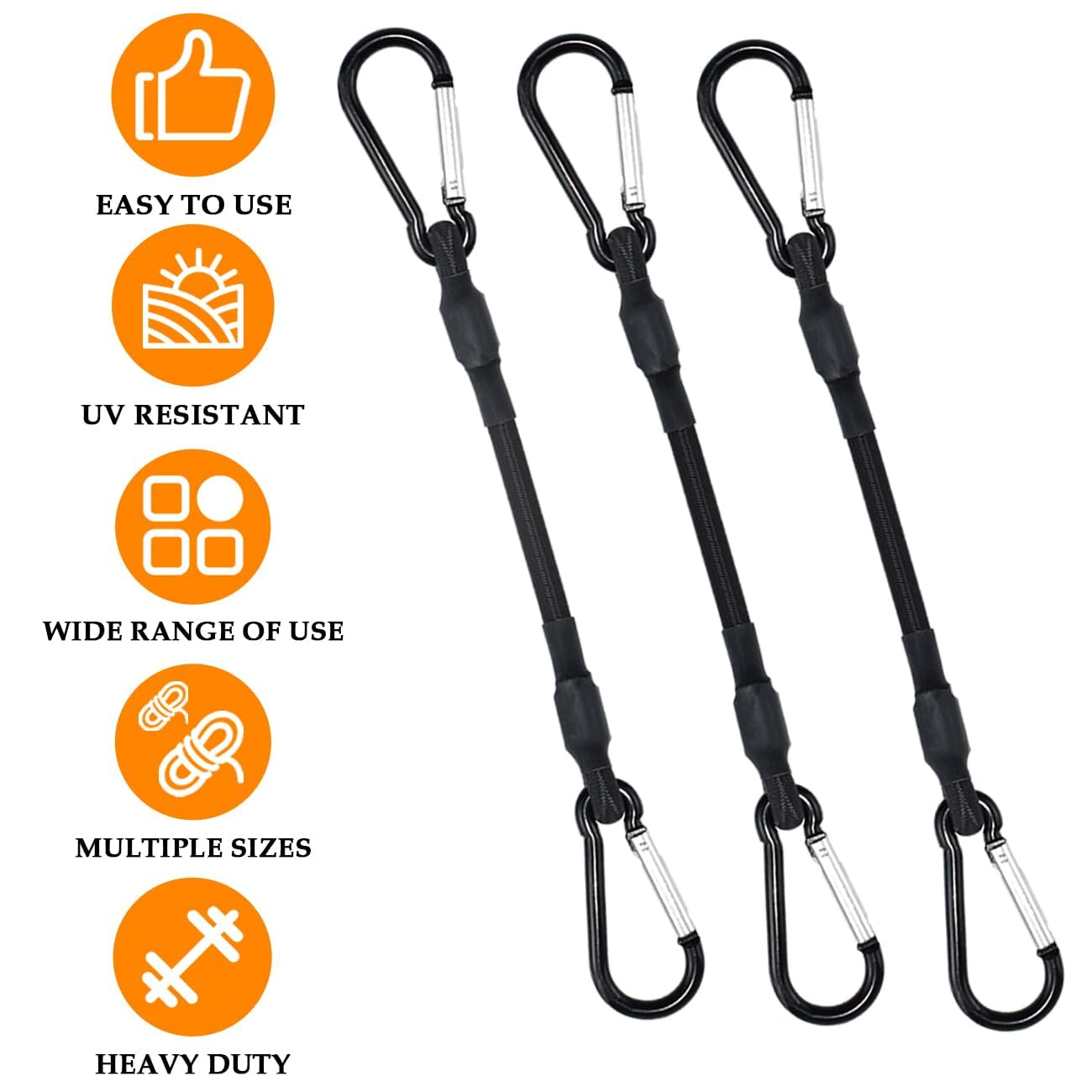 6-Pack Heavy Duty Bungee Cords - 12 Inch With Metal Hooks For Cargo, Trucks & Home (Black, 1-Year Warranty)