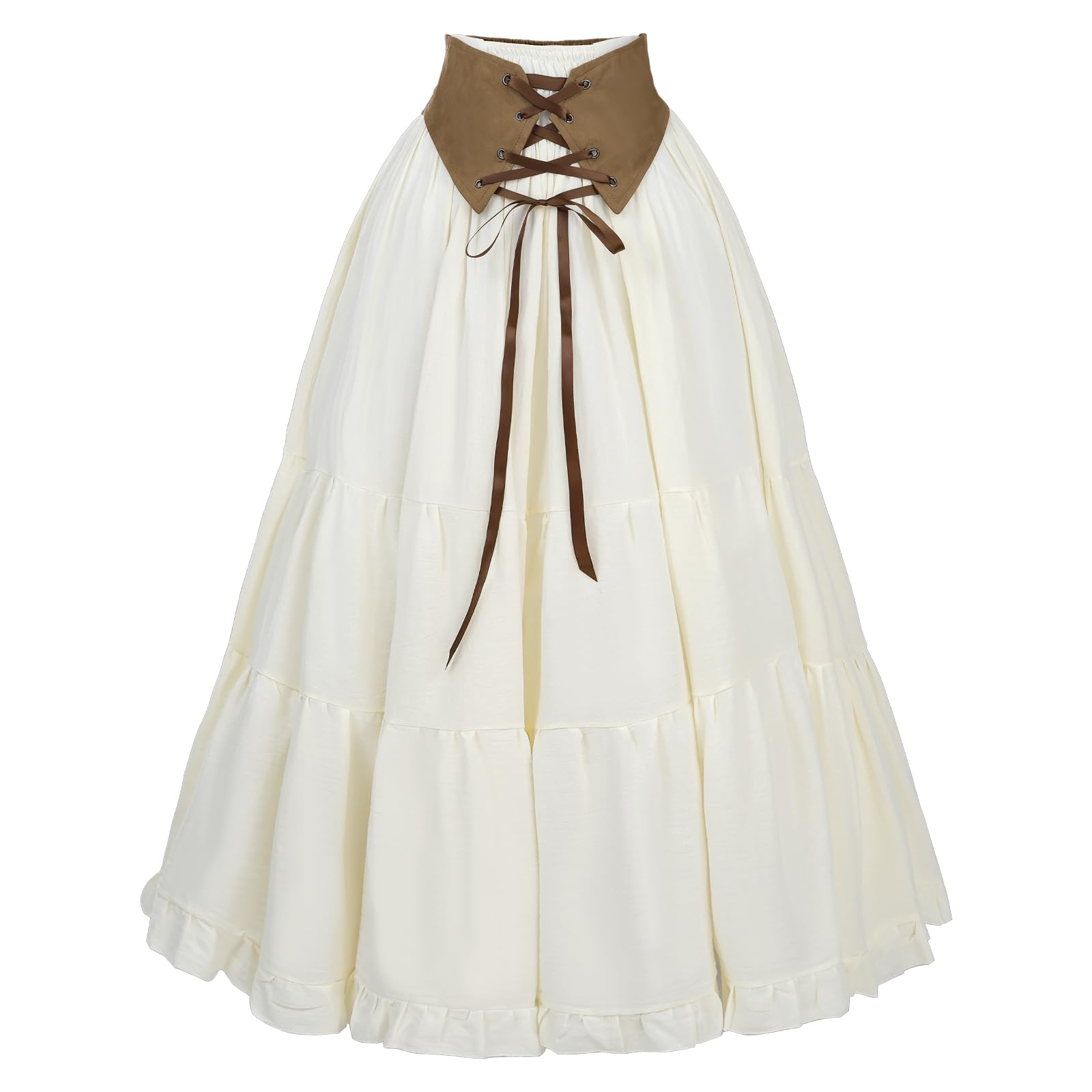 Fiamll Women's Renaissance Skirt, A-Line Maxi Skirt, High Waist Medieval Skirt with Drawstring