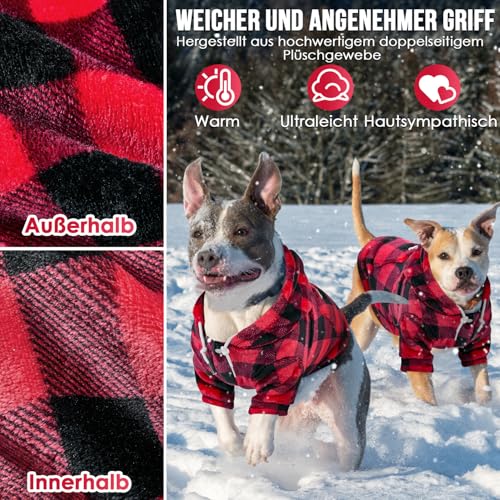 Eyein Hundehoodie für kleine mittlere und große Hunde, Warmer Flanell Hunde Kapuzenpulli mit Taschen und Leine Portal, Weiche Hundebekleidung für Frühling Herbst Winter (Rot-Schwarz Kariert, L)