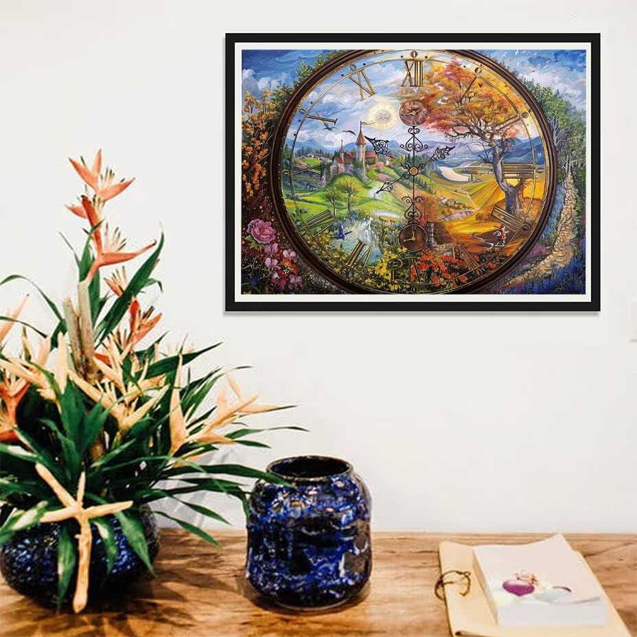 Kit point de croix diamant paysage 100x130 cm et horloge en cristal, cadeau DIY idéal - 2