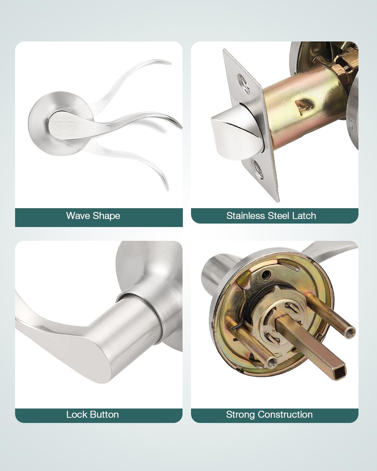 GOBEKOR 5 Pack Brushed Nickel Door Handles Interior,Heavy Duty Passage Door Handles Interior Door Levers For Hallway And Closet, Modern Sleek Round Door Locks Satain Nickel - View #6