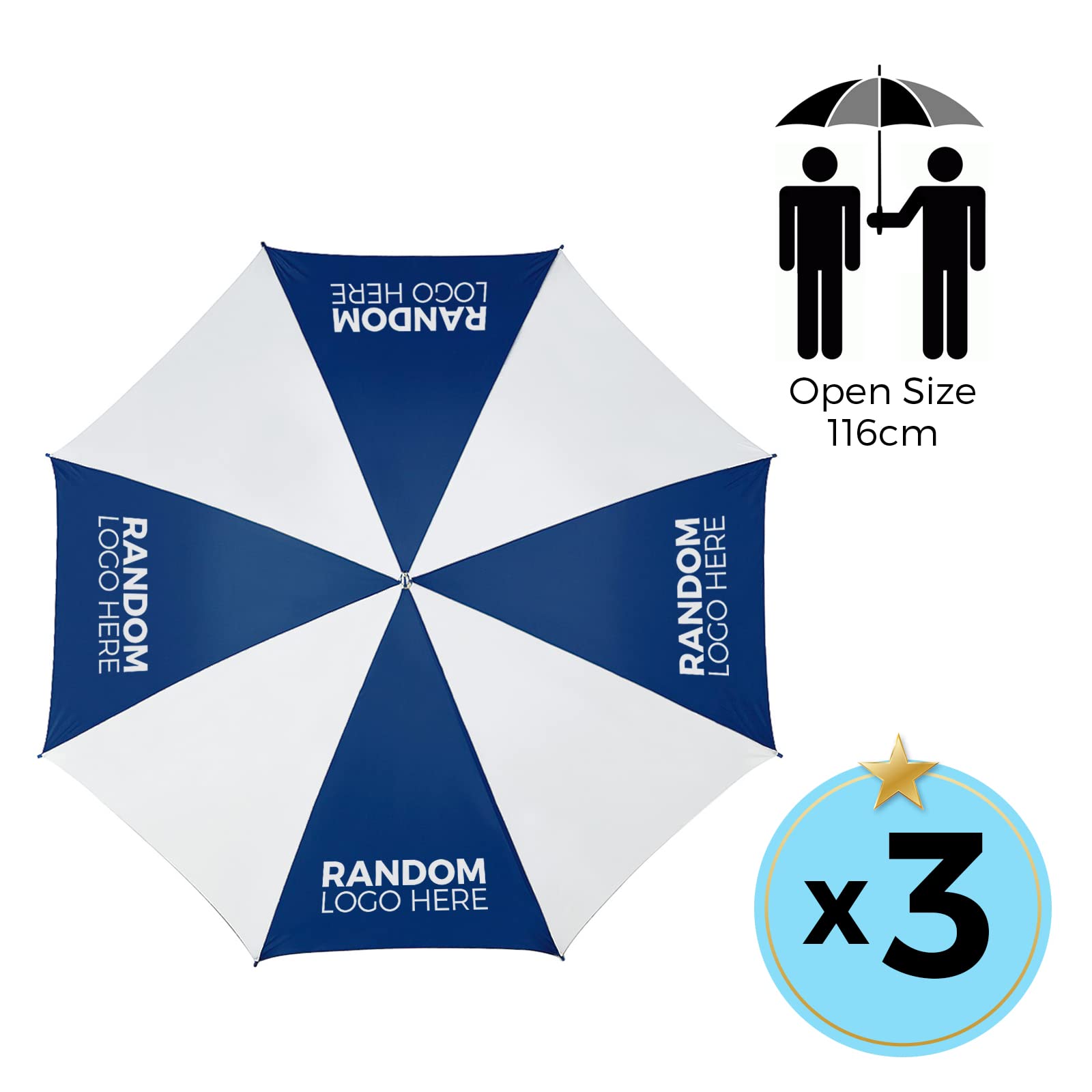 Lot de 3 parapluies de ville résistants aux tempêtes avec logo aléatoire