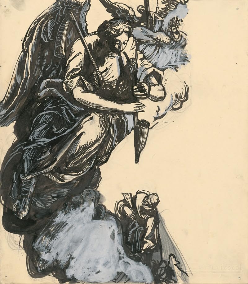 Anioł bawiący się dudami (1940–1944) plakat wydruk autorstwa Jána Nováka (24 x 36)