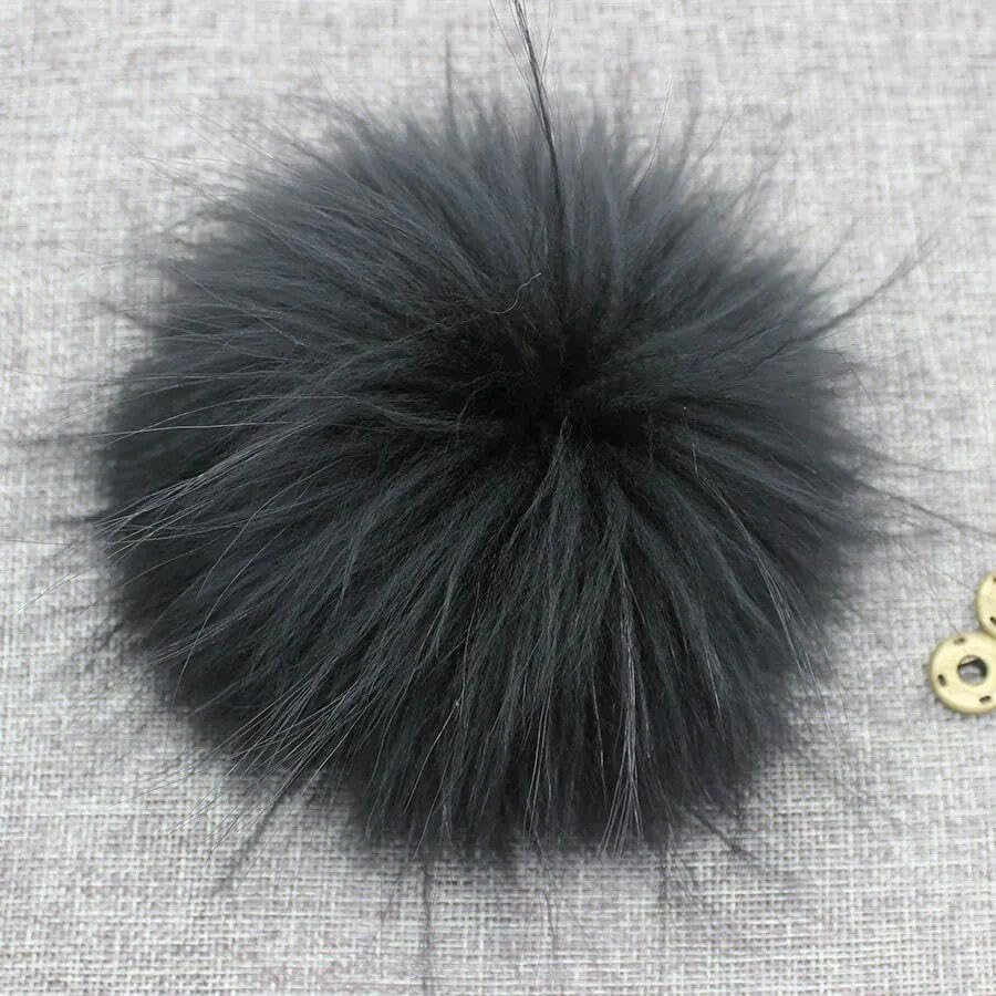 Pompon Fourrure Renard 13 Cm - Gris à Pointes Longues Marron - Neuf Sans étiquette