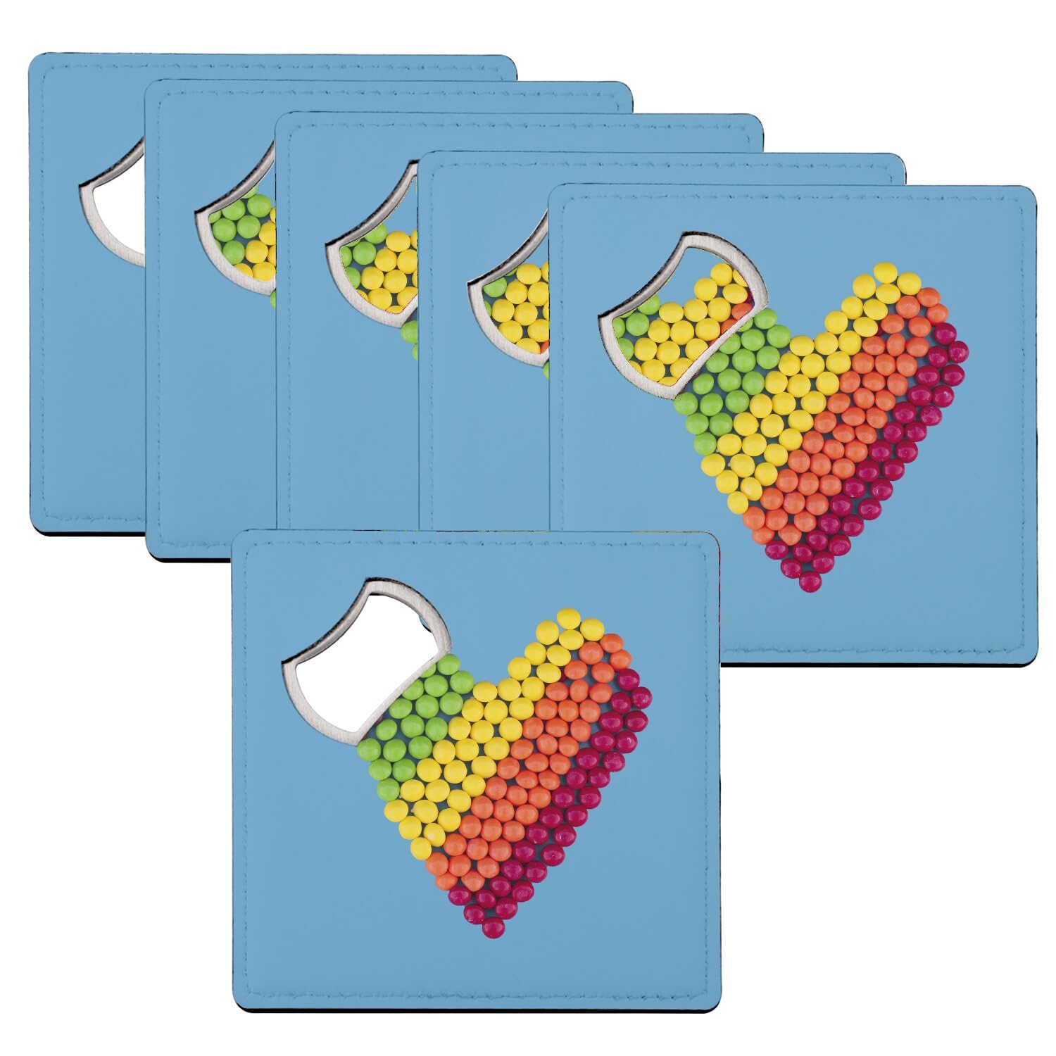 Sous verre décapsuleur Coeur Amour lot de 6 dessous de verre 92x92mm