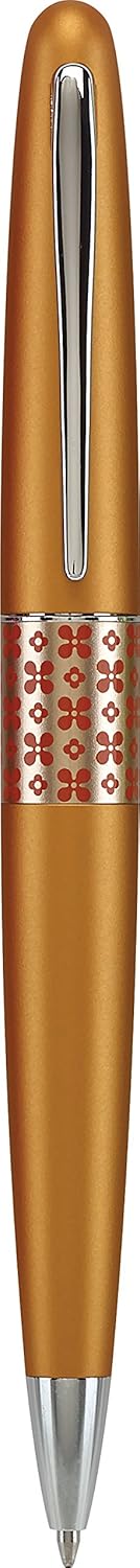PILOT MR Retro Pop Collection Ballpoint Pen in Gift Box, Orange Barrel with Flower Accent, Medium Point Stainless Steel Nib, Refillable Black Ink (91423)